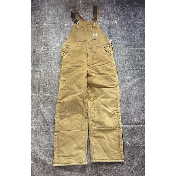Men's Vintage 90's Carhartt USA Double Knee Front Lined Work Overalls Sz 34 X 32